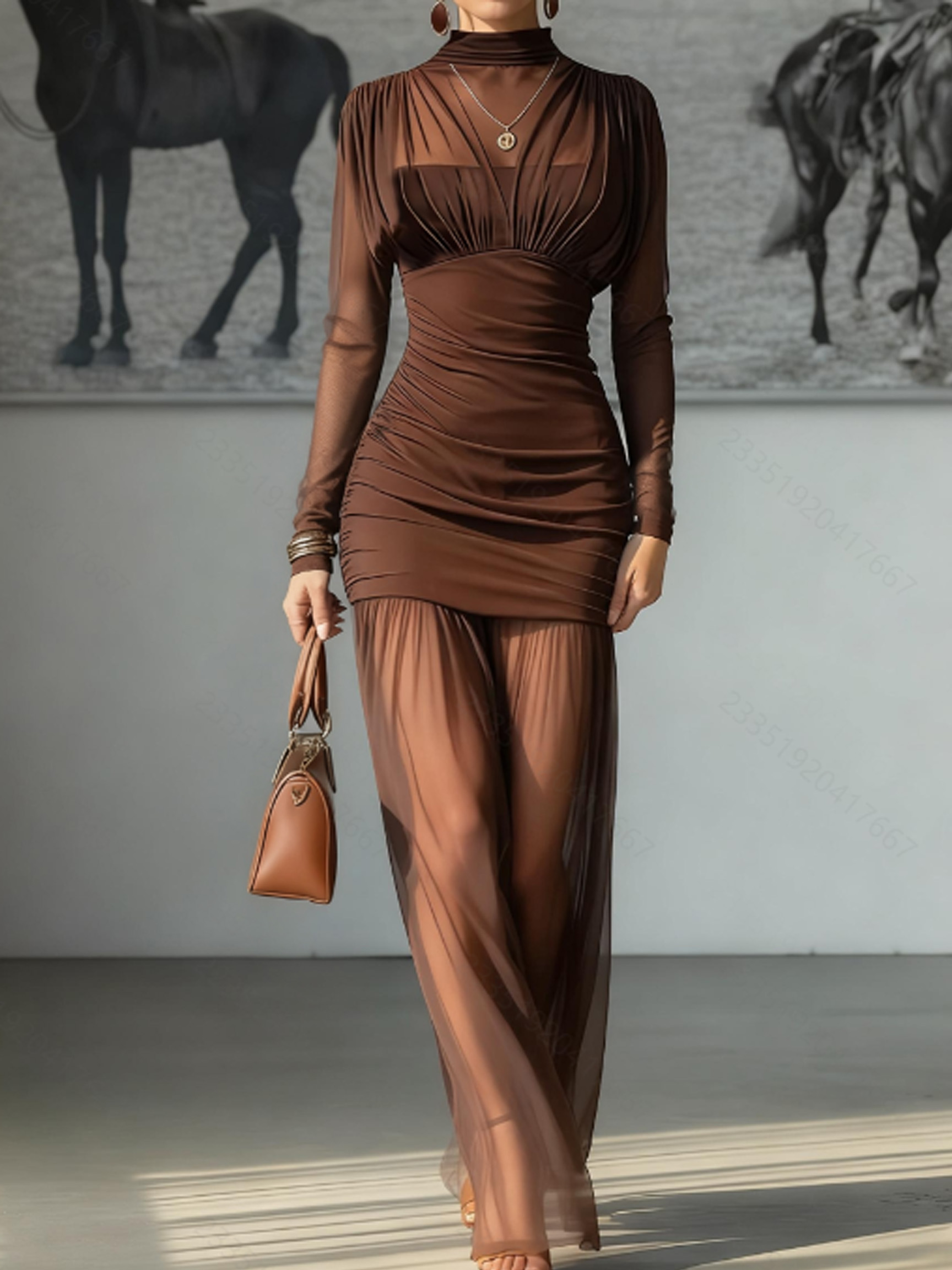Elegant Sheer Long Sleeve High - Sexy Mesh Sheer Bodycon Dress 评论和价格