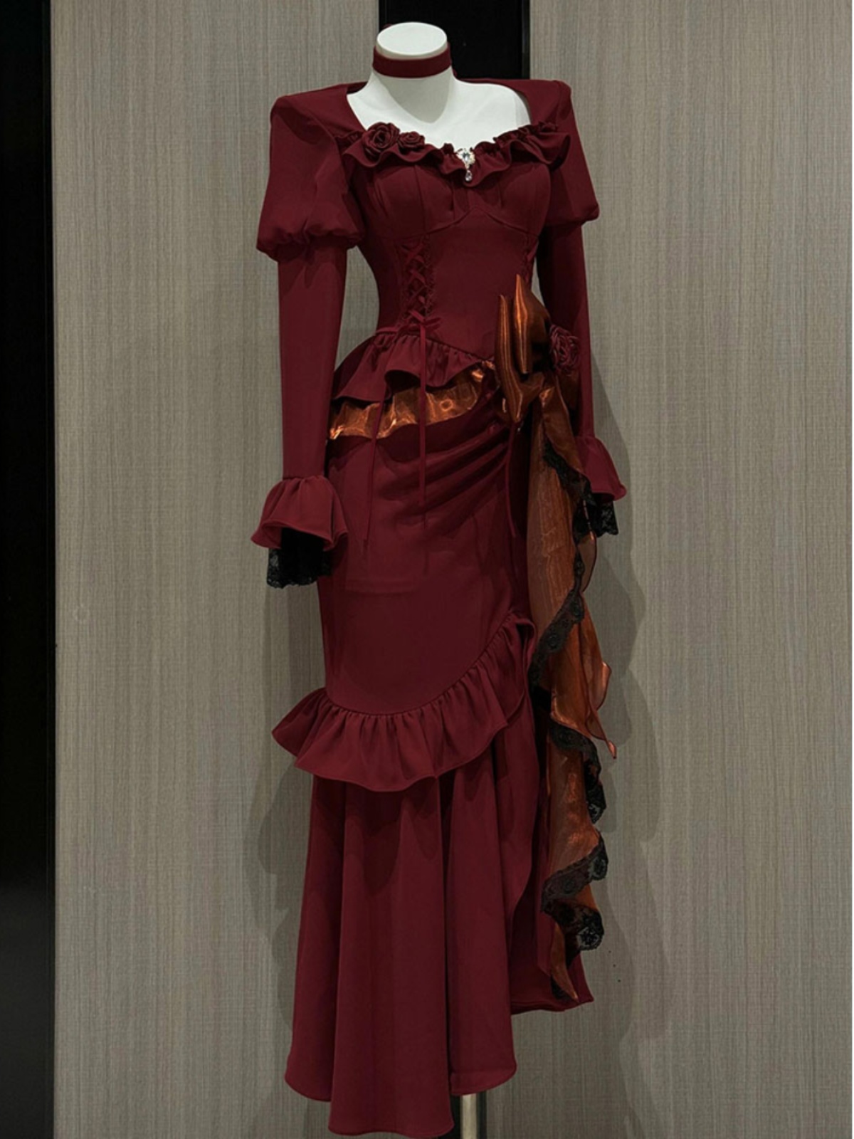 Spring Red Vintage Dress Women - French Vintage Floral Midi Dress 评论和价格