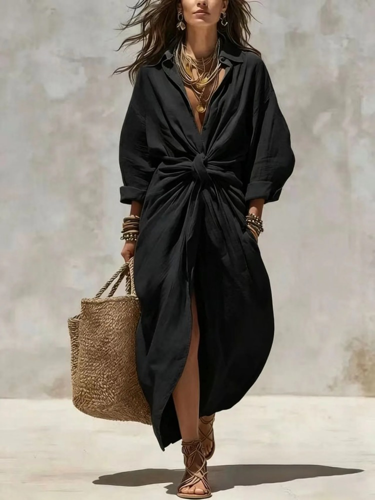 Women Boho White Linen‑Cotton  - Casual Loose Linen Shirt Dress 评论和价格