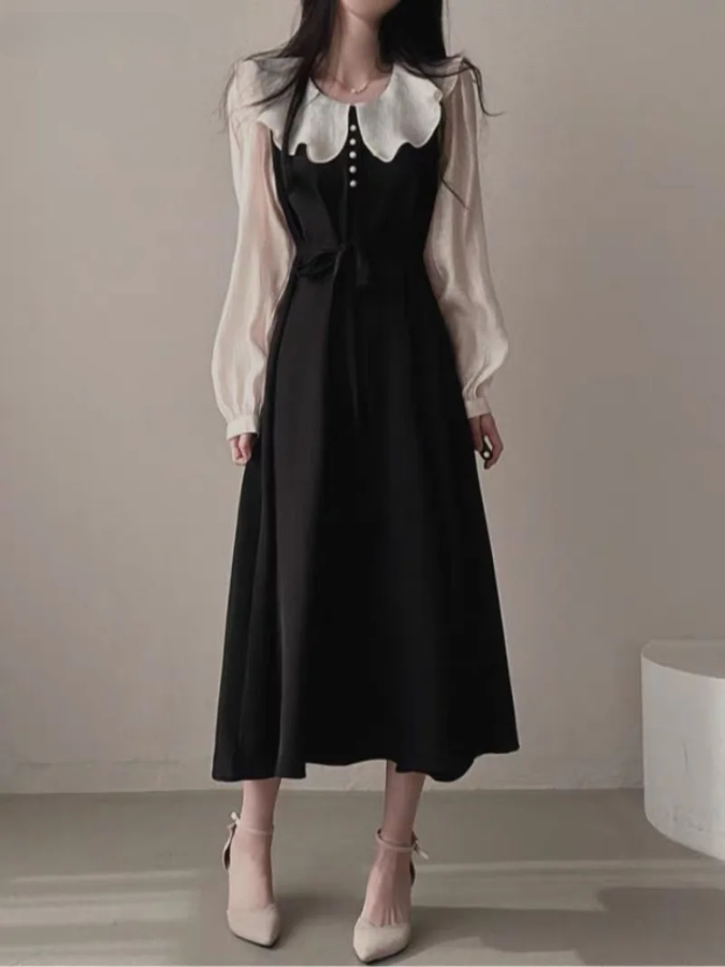 Long Sleeve Dresses Women Fren - French Vintage Floral Midi Dress 评论和价格