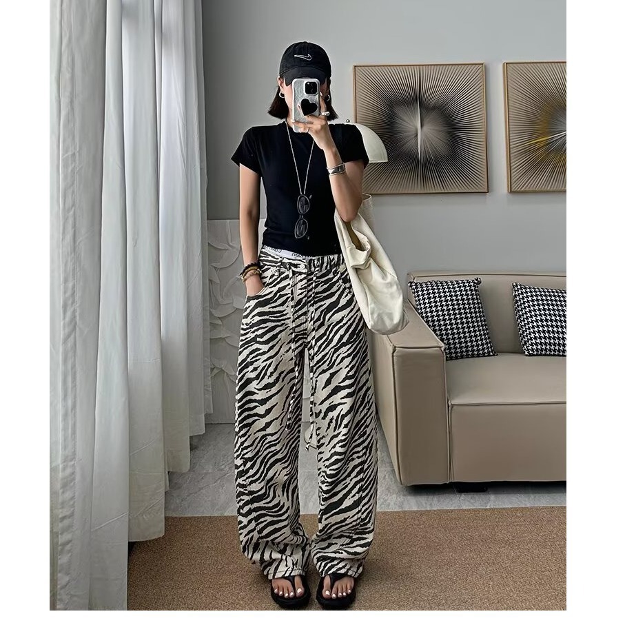Zebra Pattern Women Jeans Vint - Jeans 评论和价格